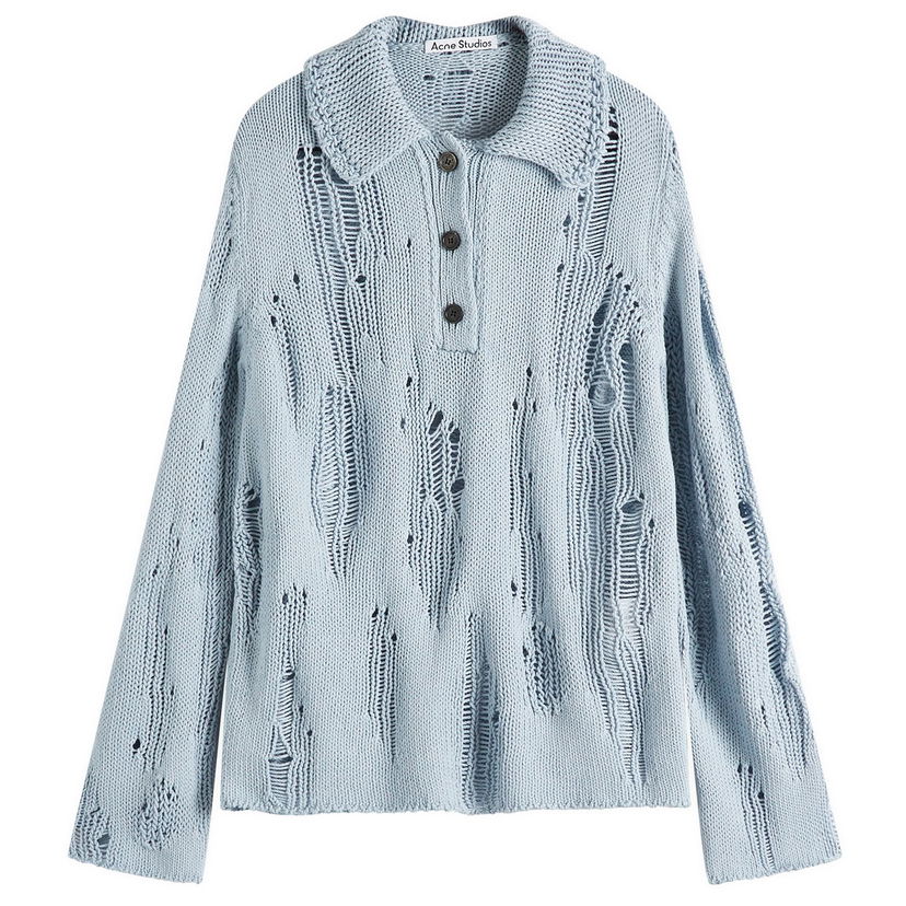 Cветр Acne Studios Acne Studios Kummer Open Knit Polo Sweater, Size Large Синій | A60566-228