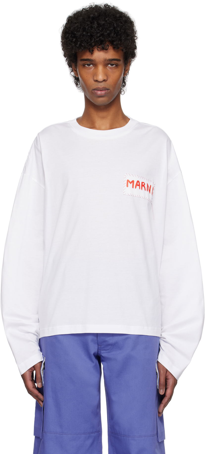 Футболка Marni Marni Logo Patch Long Sleeve T-Shirt білий | HUMU0325X1 UTC446
