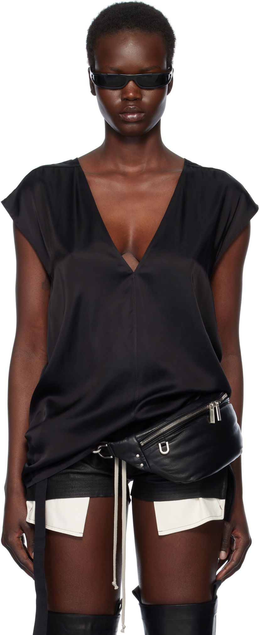 Безрукавка Rick Owens Rick Owens Hollywood Dylan Silk T-Shirt чорний | RP01E7118 SCH