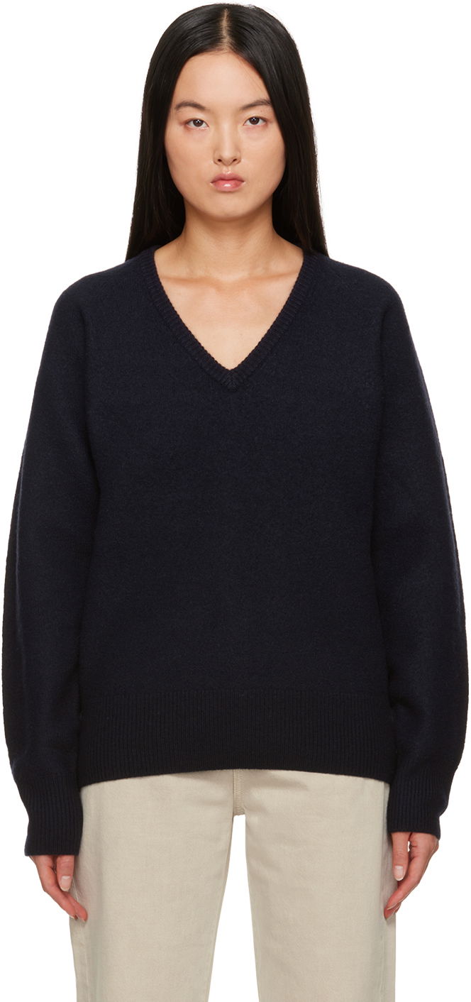 Cветр TOTEME TOTEME Rib V-Neck Sweater темно-синій | 234-WRTWTP158-YA0011