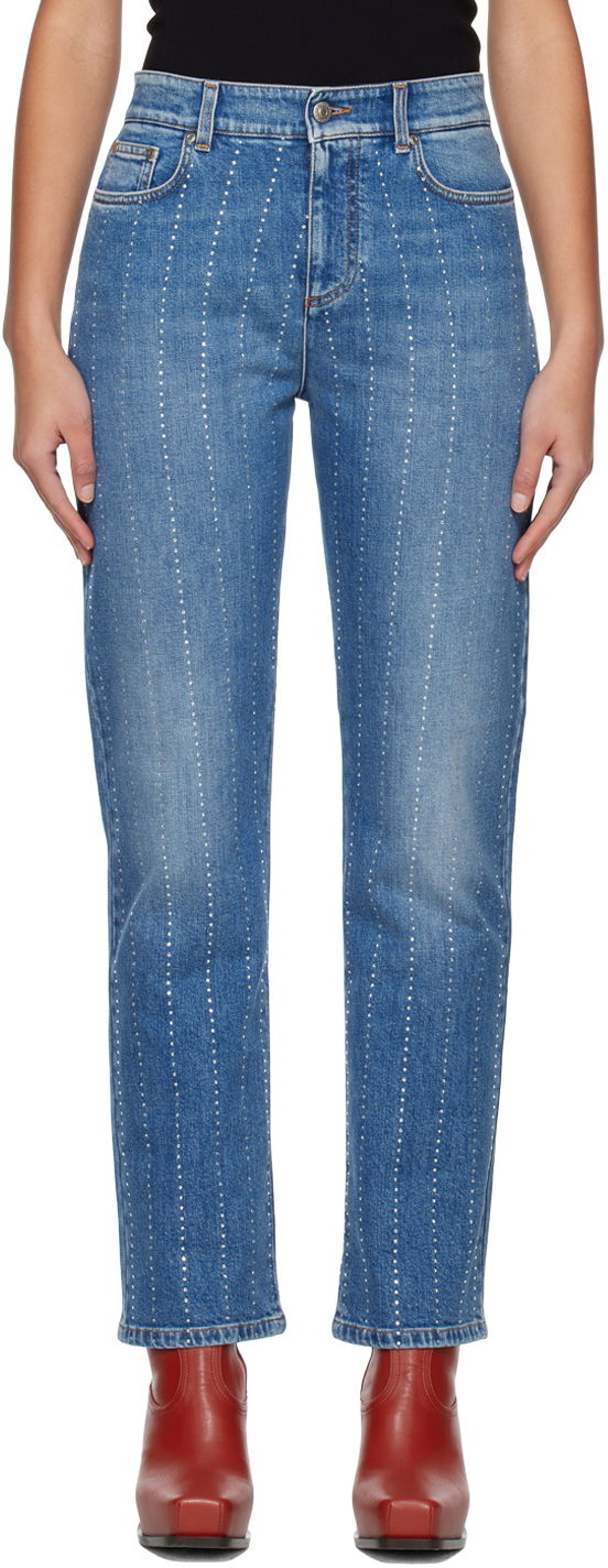Джинси Stella McCartney Stella McCartney Embellished Straight-Leg Jeans Синій | 6D00293SOH95