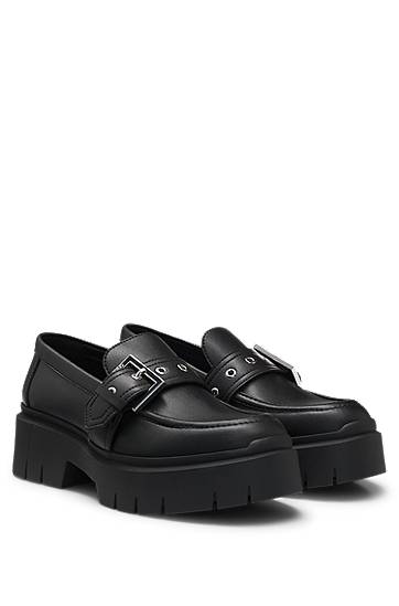 Кросівки та взуття BOSS Faux-leather loafers with buckle strap чорний | 50538616