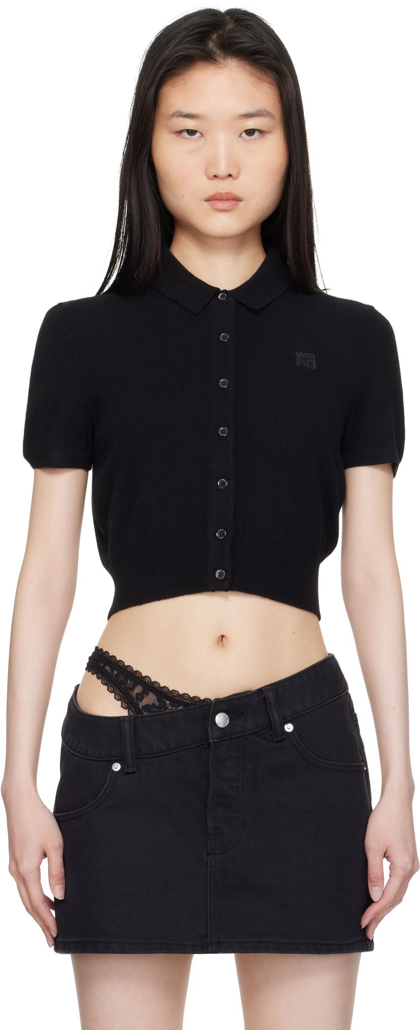 Спідниця Alexander Wang Alexander Wang Embroidered Logo Polo Cardigan чорний | 4KC1253068