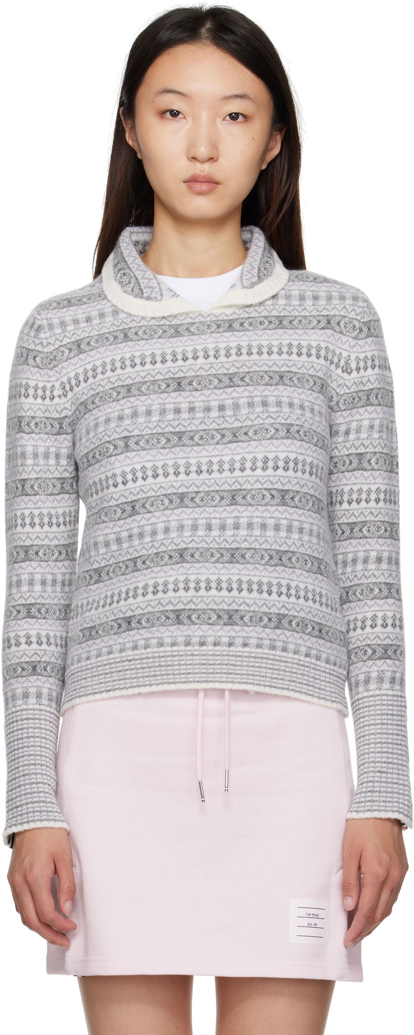 Cветр Thom Browne Thom Browne Wool Flannel & Mohair Jacquard Sweater Сірий | FKA497A-Y1029