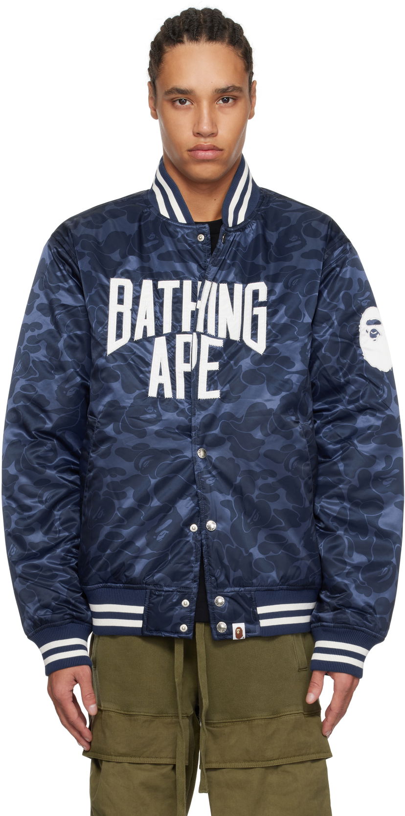 Куртка бомбер BAPE A Bathing Ape Camo Varsity Bomber Jacket темно-синій | 001HJK801005M