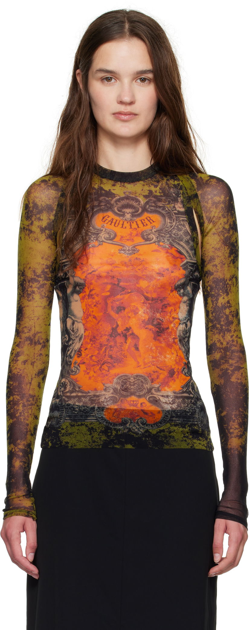 Футболка Jean Paul Gaultier Jean Paul Gaultier 'The Médaillon' Print Mesh Top Зелений | 25/03-W-TO303-M006P-004115