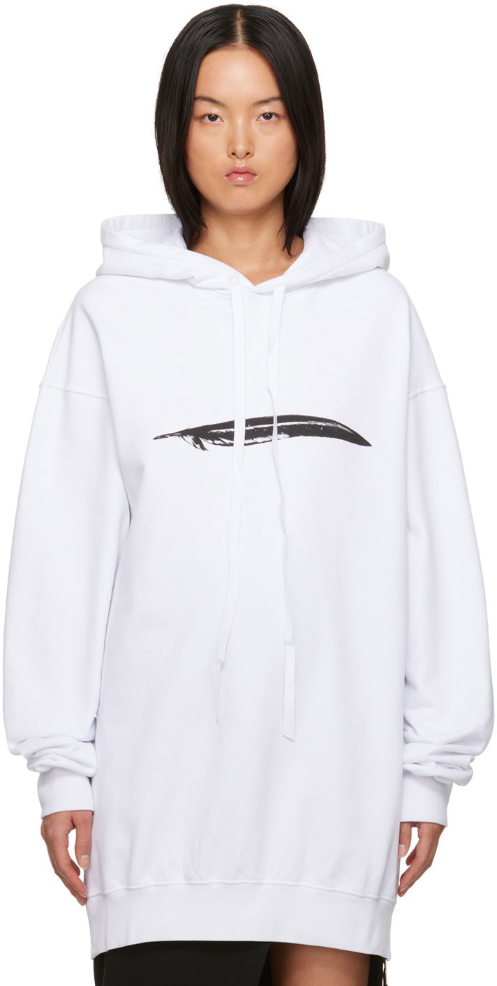 Світшоти Ann Demeulemeester Oversized Hoodie with Feather Print білий | 2302-W-JSW01-24-FA185-001