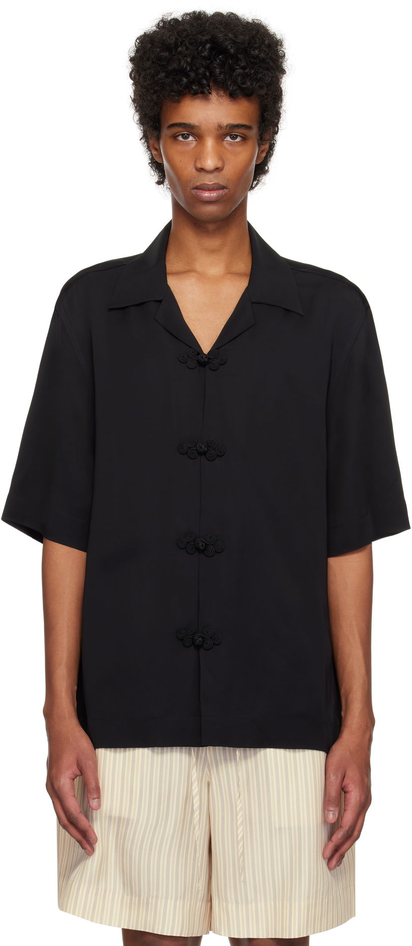 Сорочка Róhe Róhe Knotted Button Short Sleeve Shirt чорний | 314-19-083