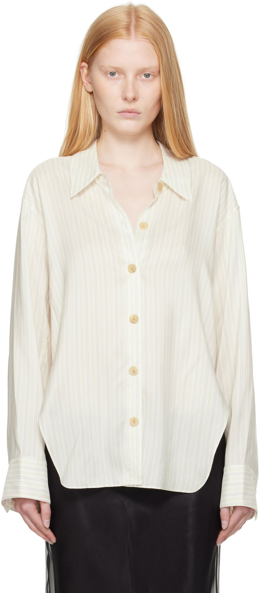 Сорочка Khaite Khaite Herschel Striped Button-Down Shirt білий | 23793003