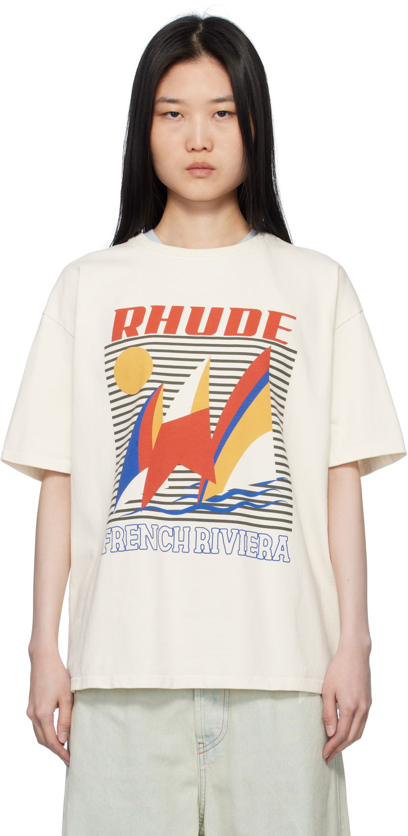 Футболка Rhude Rhude Poster Print T-Shirt бежевий | RHPS25TT10012