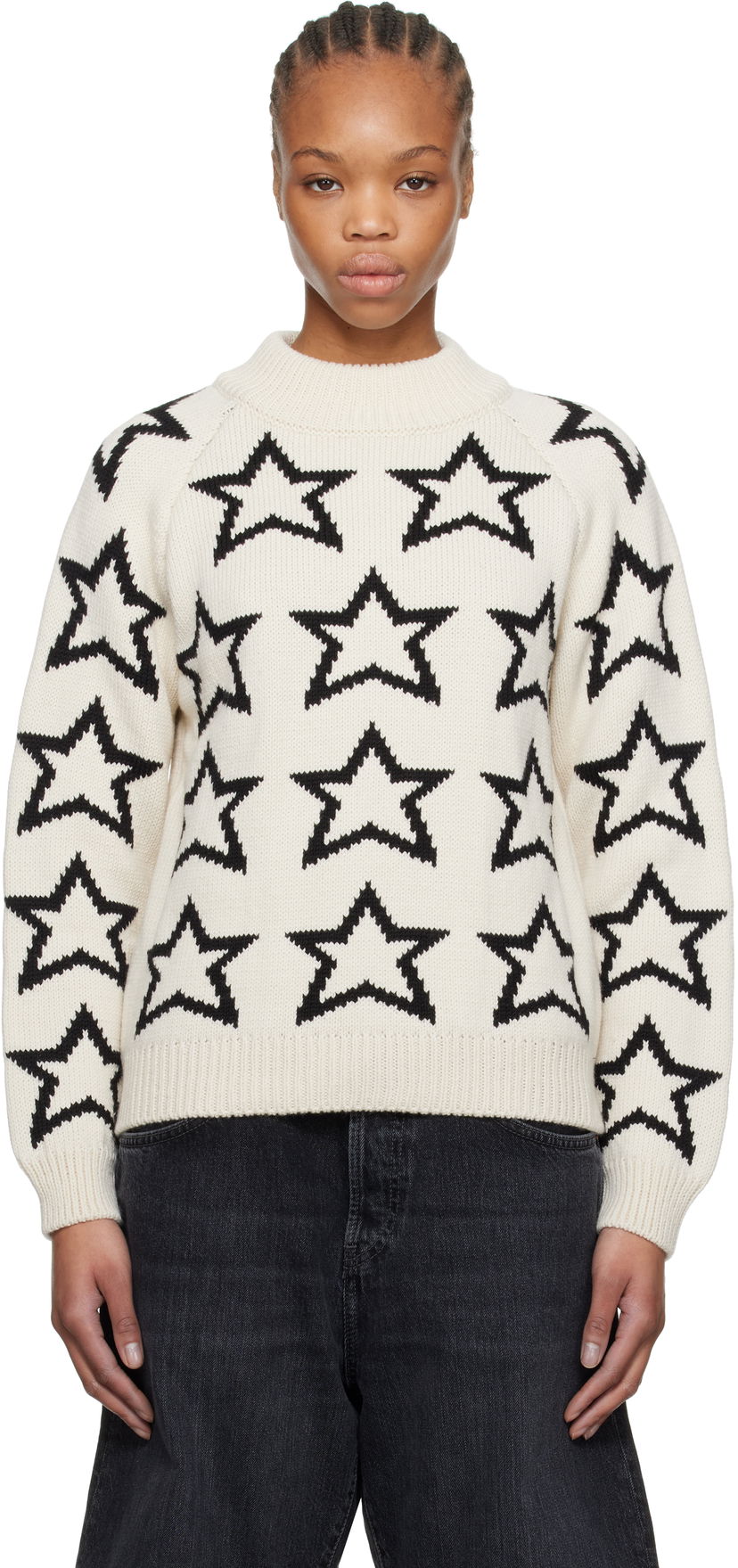 Cветр RE/DONE Re/Done Mock Neck Star Sweater білий | 797-10WMSTPUL