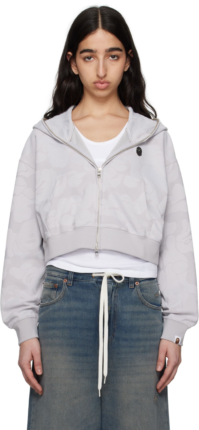Світшоти BAPE BAPE Jacquard One Point Cropped Zip Hoodie Сірий | 001ZPL302013L