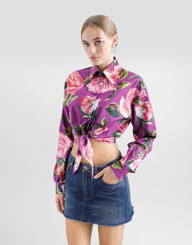 Сорочка Dolce & Gabbana Dolce & Gabbana Rose Print Tie-Front Cropped Shirt Фіолетовий | F5R73THS5TDHP5IG, 3
