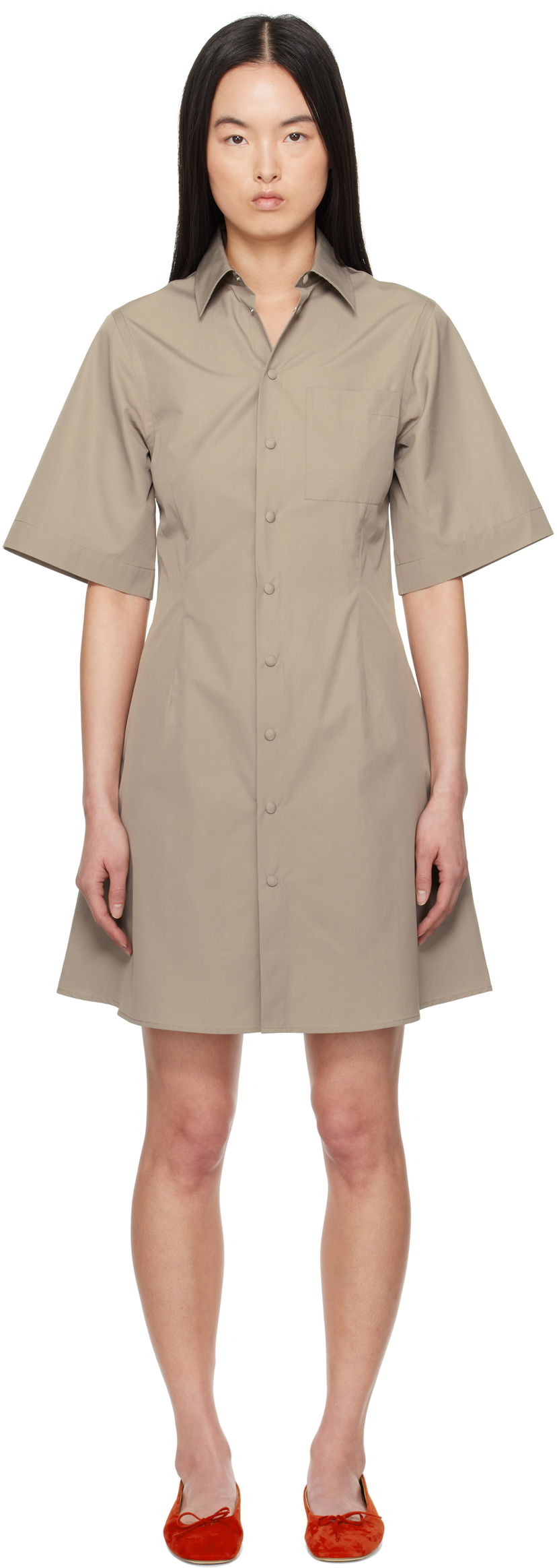 плаття AMI AMI Paris Short Sleeve Shirt Minidress бежевий | FDR162.CO0076
