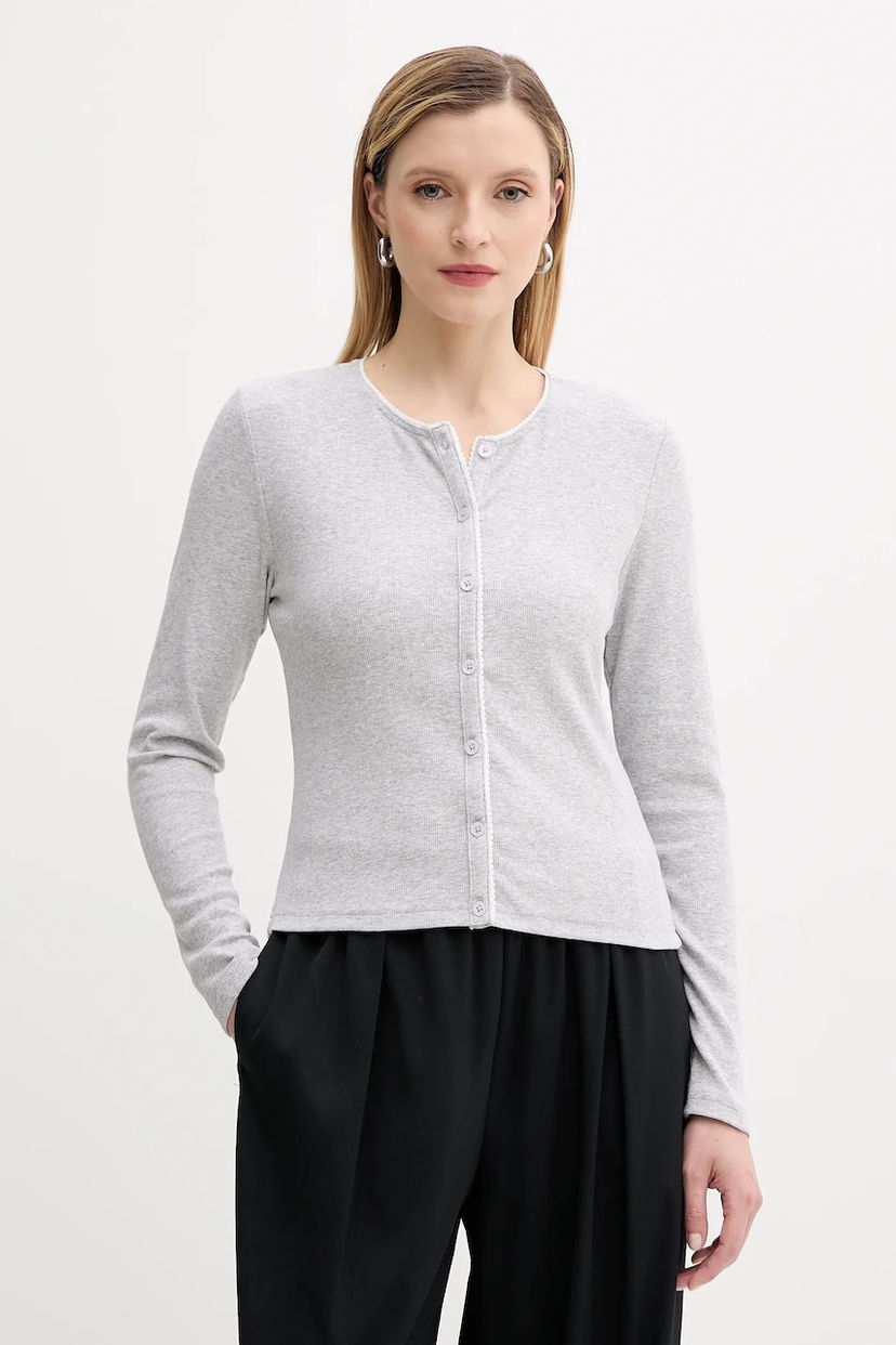 Cветр Samsoe Samsoe SAJUNE Ribbed Long Sleeve Cardigan Сірий | F25200034