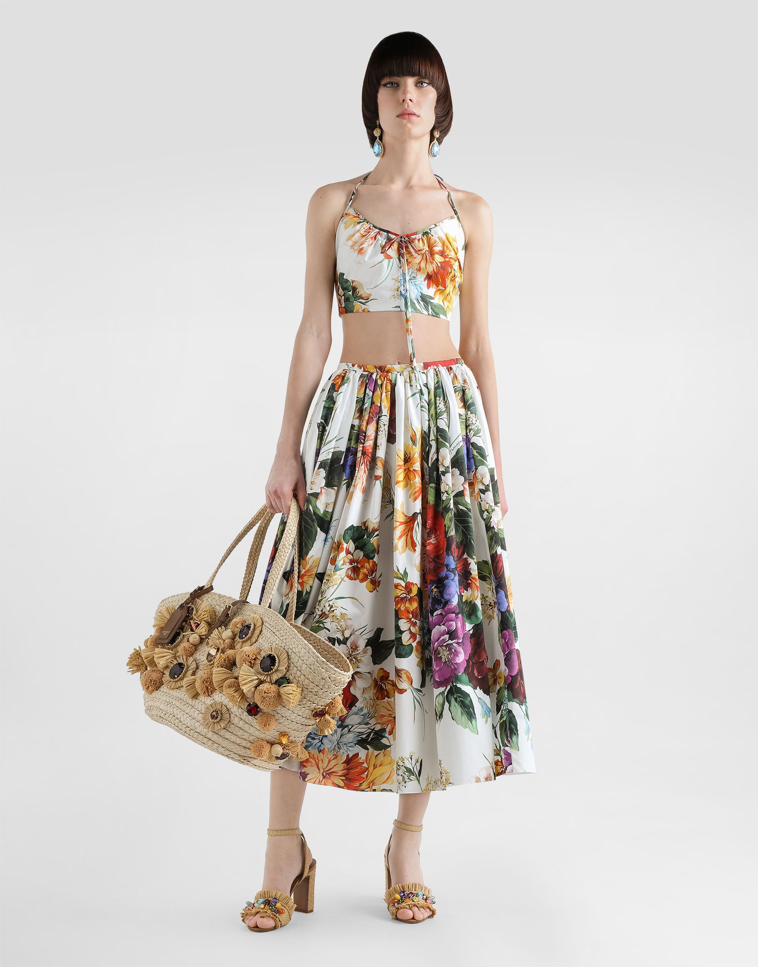 Кроп-топи Dolce & Gabbana Dolce & Gabbana Flower-Print Halter Poplin Crop Top Різнокольоровий | F7BB7THS5TRHA5PC, 1