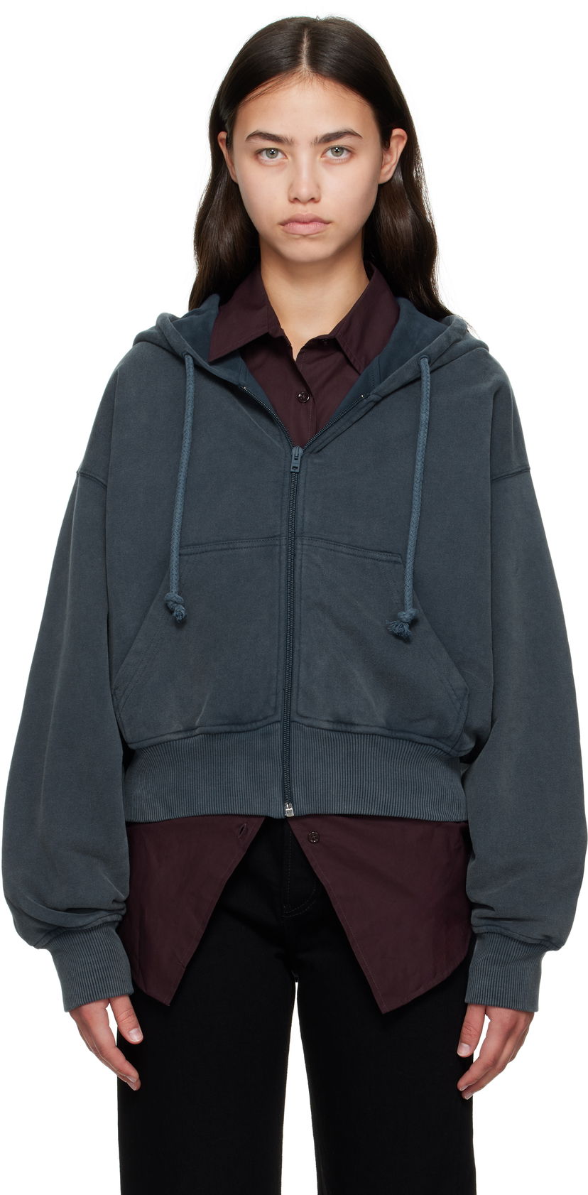 Світшоти Acne Studios Acne Studios Cropped Zip Hoodie Сірий | AI0167-