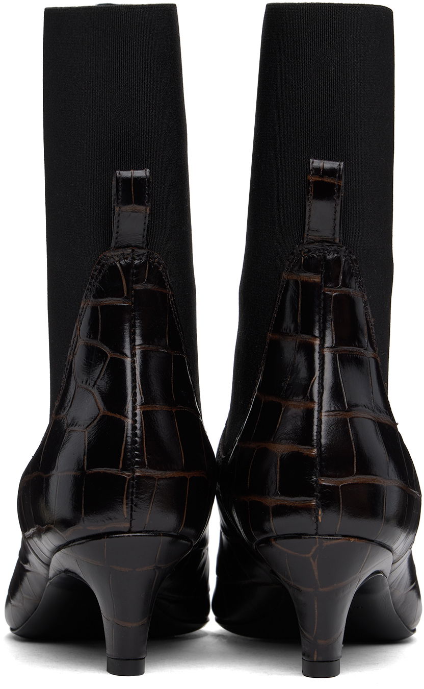 Одяг TOTEME TOTEME 'The Mid Heel' Croc-Embossed Leather Ankle Boots Коричневий | 231-907-847, 1