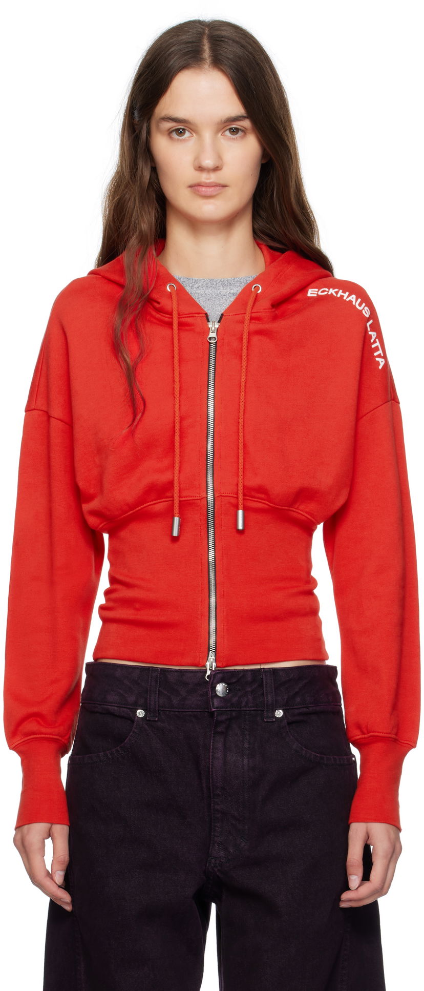Світшоти Eckhaus Latta Eckhaus Latta Snatched Zip-Up Hoodie Червоний | 4000-EL-PF25-R -