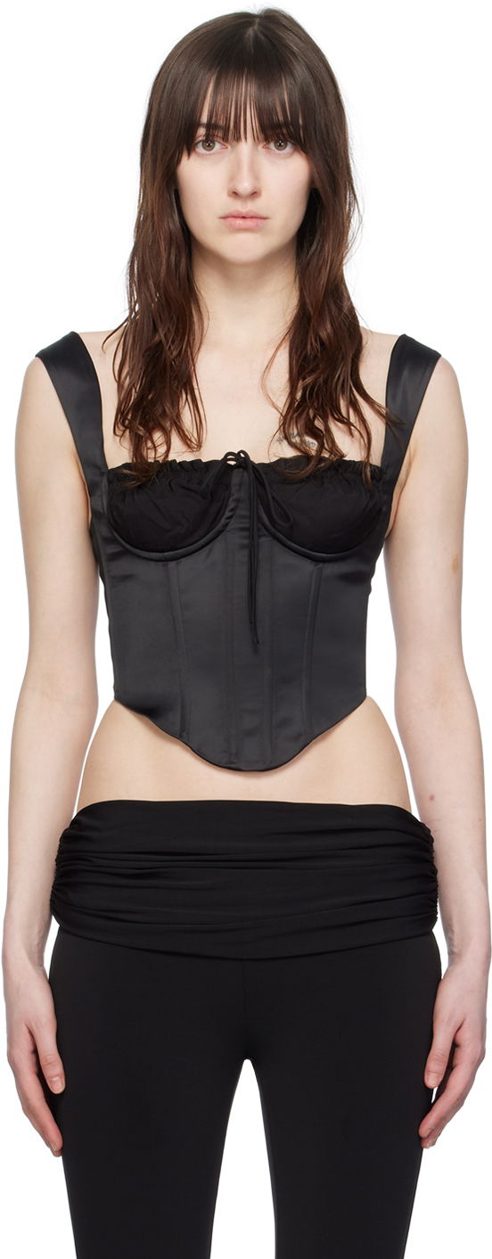 Бюстгальтер GUIZIO Guizio Square Neck Satin Corset Top чорний | S24110W037