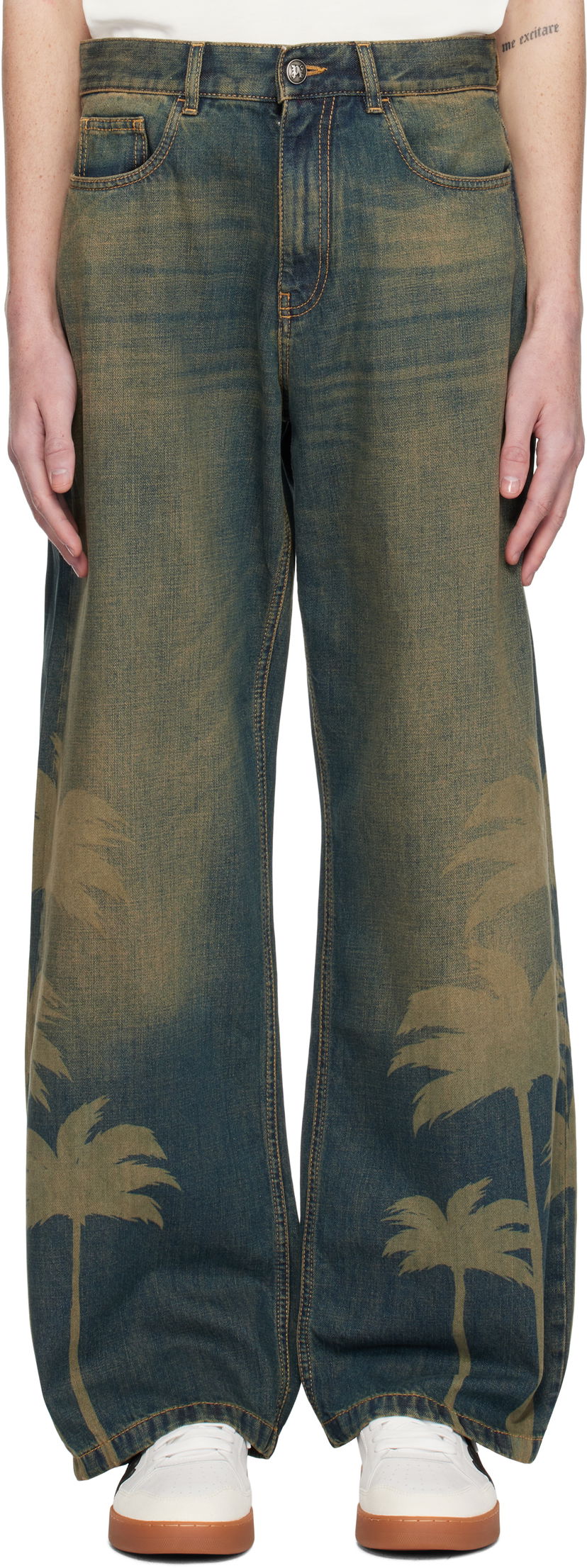 Джинси Palm Angels Laser Palms Loose Jeans Синій | PMYA049S25DEN0016009