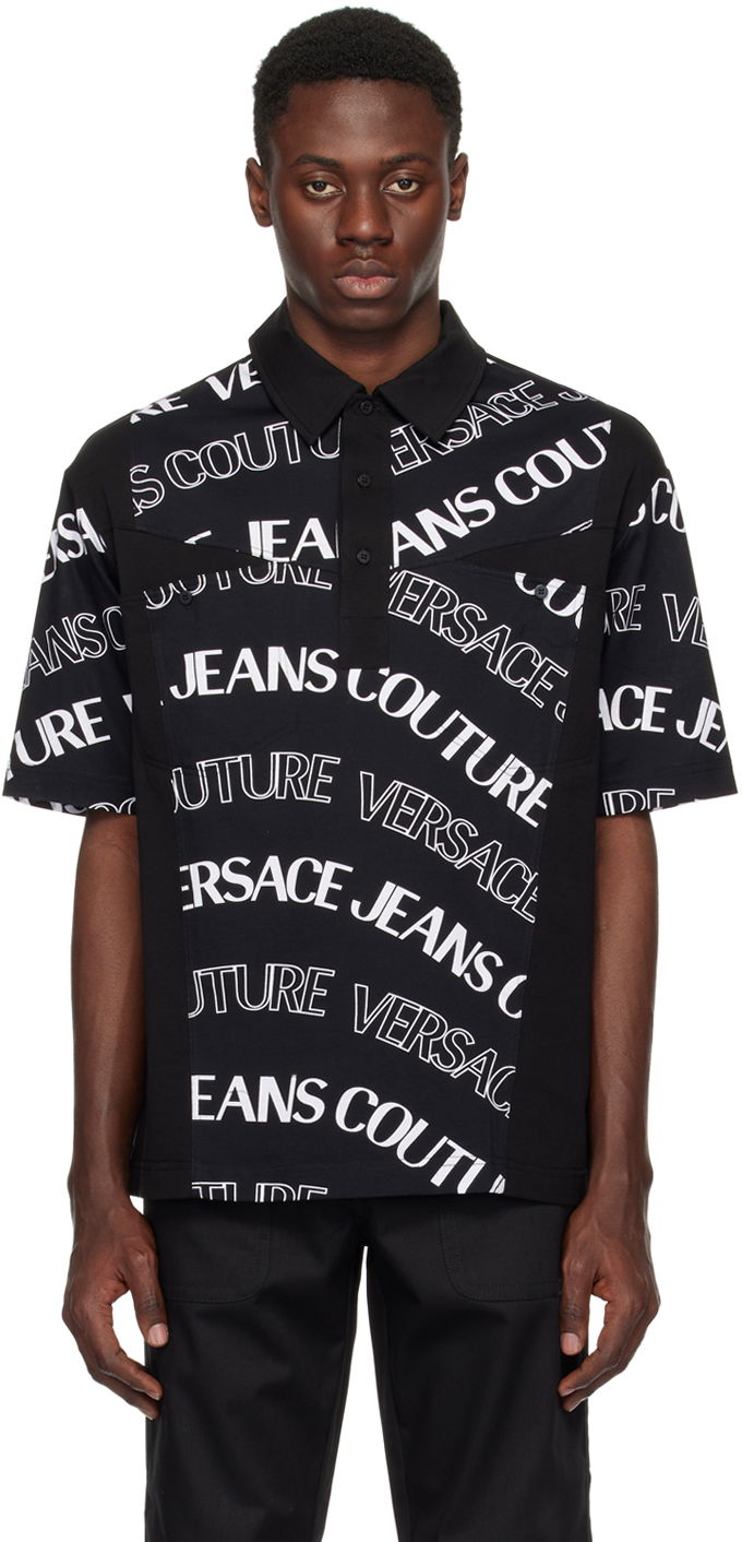 Сорочка поло Versace Couture Black Logowave Polo чорний | E76GAG629_EJS296