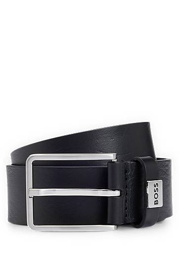 Ремені BOSS Italian-leather belt with logo keeper чорний | 50529898