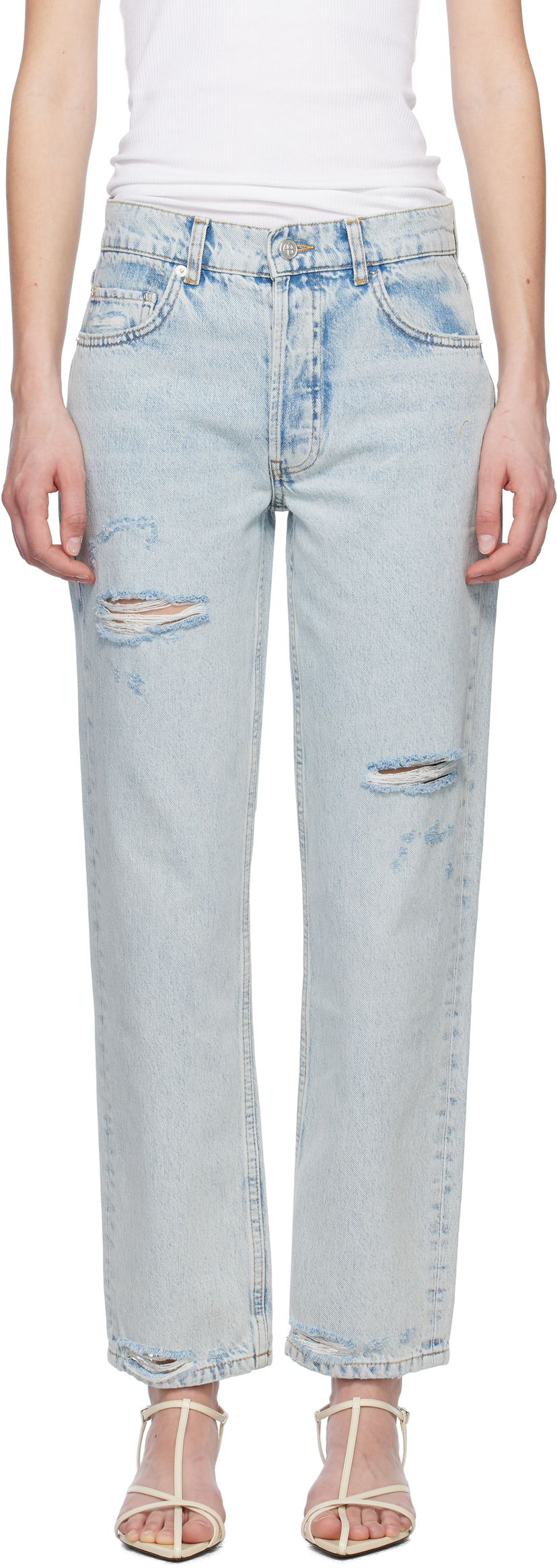 Джинси Anine Bing Anine Bing Kate Distressed Straight-Leg Jeans Синій | A-06-10615-WHD24