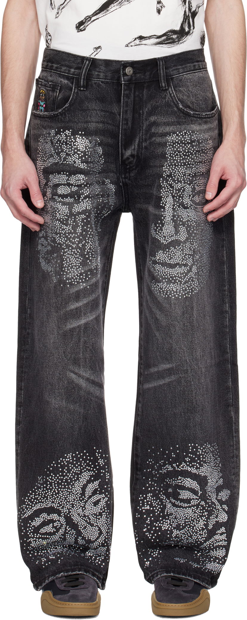 Джинси KidSuper KidSuper Rhinestone Face Jeans чорний | SS25-PT-24