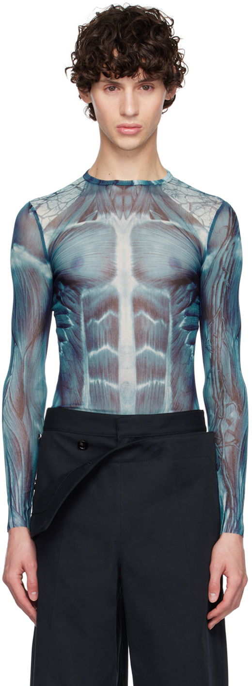 Боді Jean Paul Gaultier Jean Paul Gaultier 'The Écorché' Long Sleeve T-Shirt Синій | 24/30-F-TO210-T554-505601