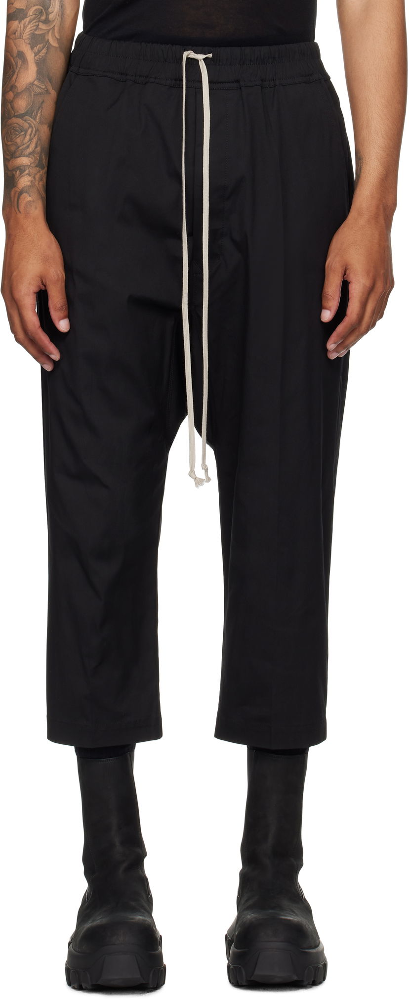 Штани Rick Owens Rick Owens Concordians Forever Drawstring Cropped Trousers чорний | RU02E1381 TE
