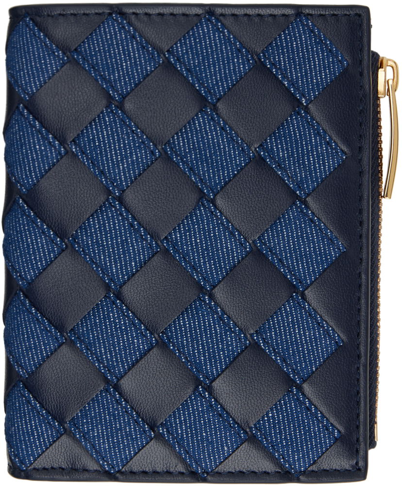 Гаманець Bottega Veneta Intrecciato Small Bi-Fold Wallet темно-синій | 797006 V48V3