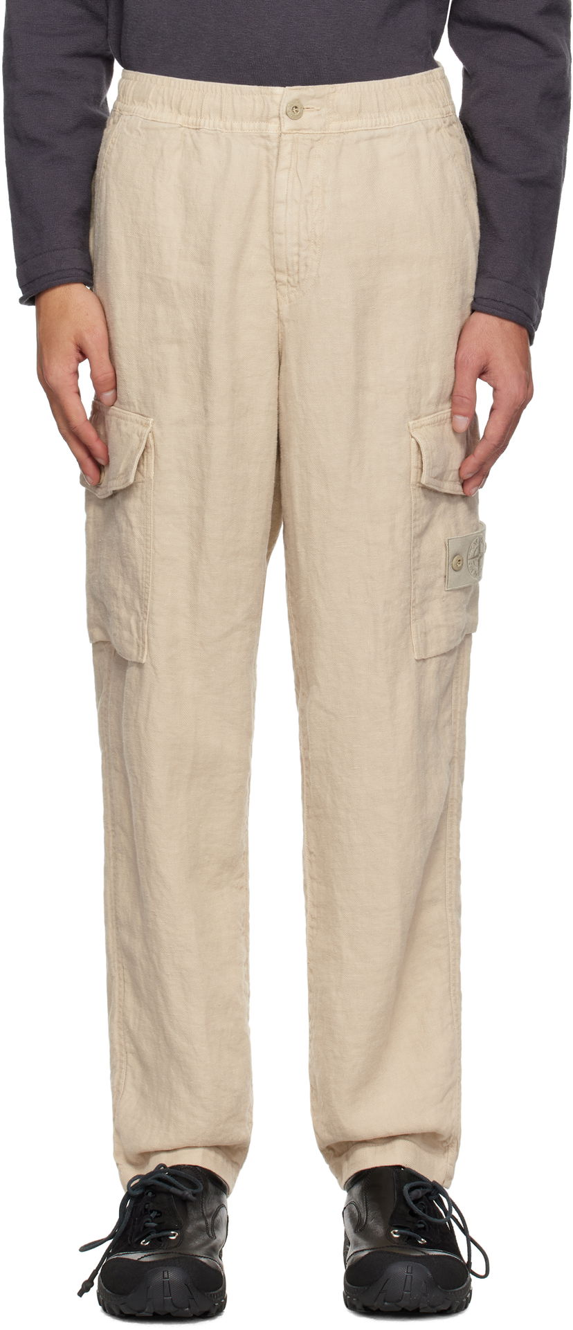 Штани карго Stone Island Stone Island Diagonal Linen Cargo Pants бежевий | K1S15 3100029 S00F8