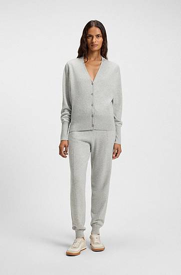 Cветр BOSS Relaxed-fit V-neck button-front cardigan in cashmere with ribbed trims Сірий | 50548814, 1
