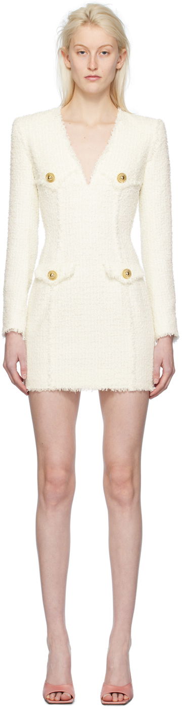 плаття Balmain V-Neck Minidress білий | CF1R9103XF91