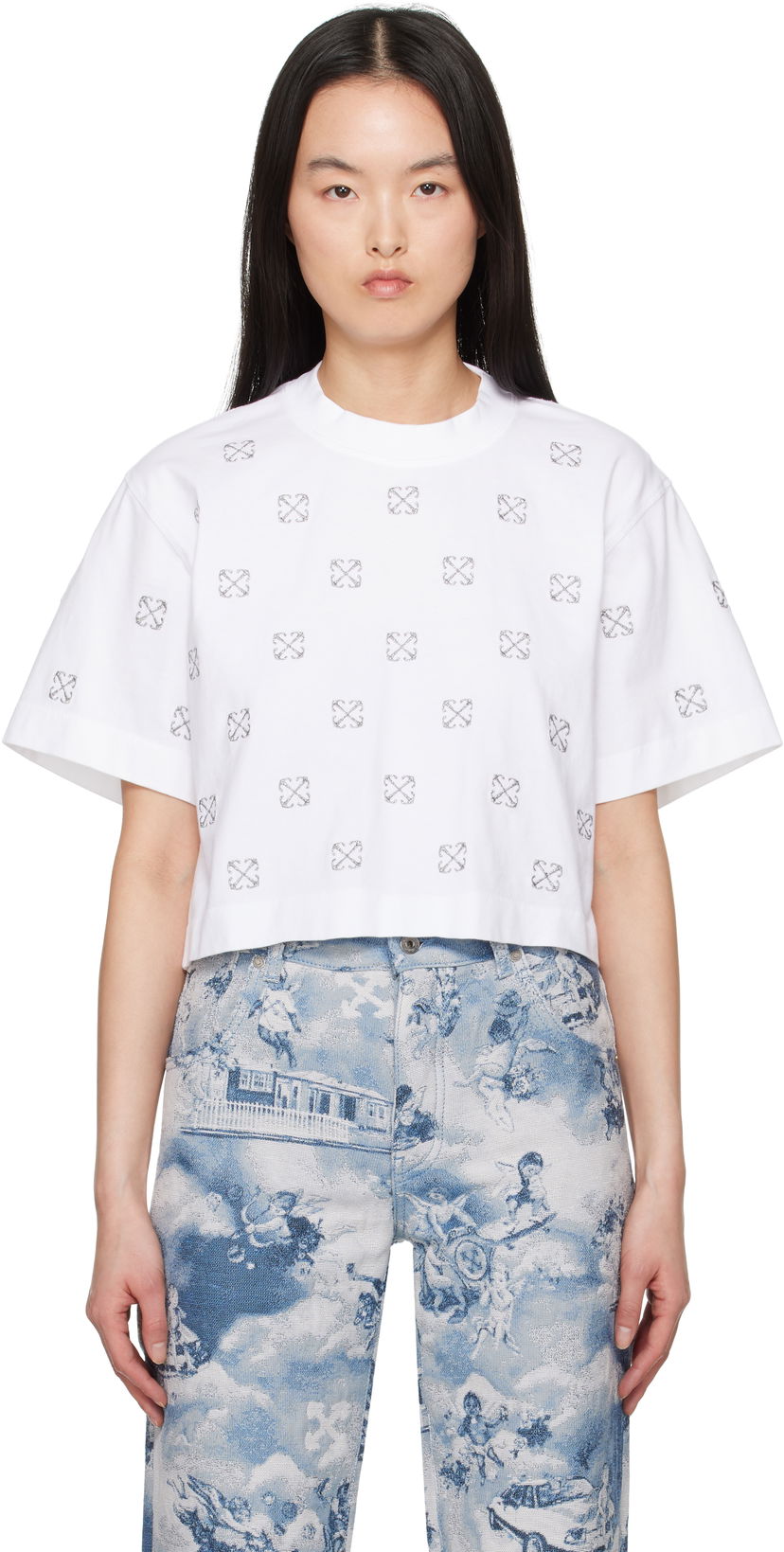 Кроп-топи Off-White Off-White Little Arrows Lurex Crop T-Shirt білий | OWAA090S25JER0040172