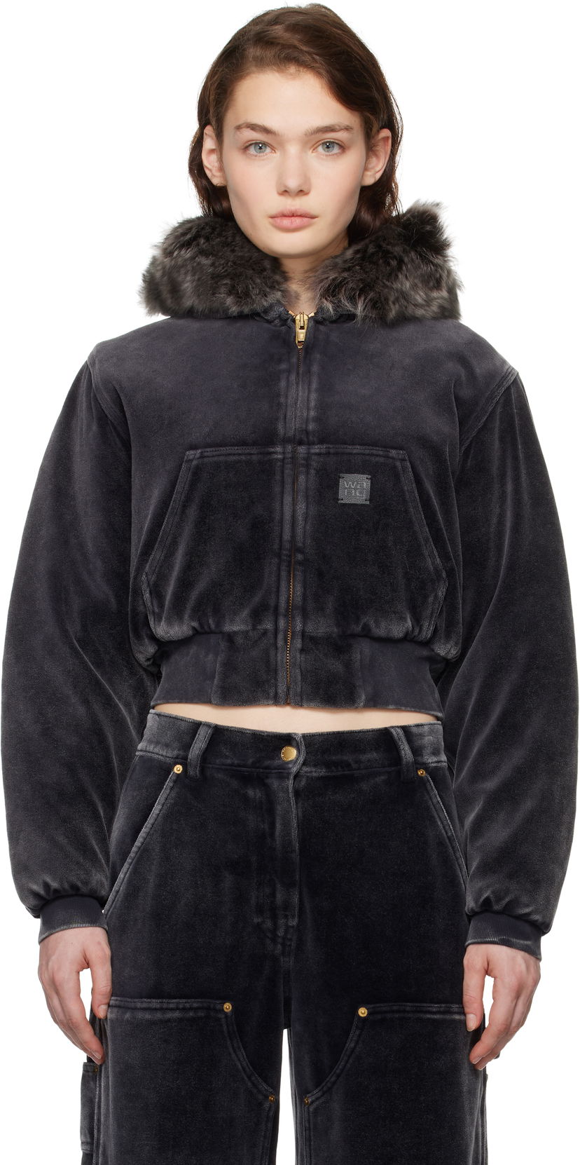Світшоти Alexander Wang Velour Workwear Shearling Trim Jacket чорний | 4CC4242106