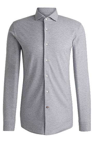 Сорочка BOSS Slim-Fit Cotton-Piqué Jersey Shirt Сірий | 50527675