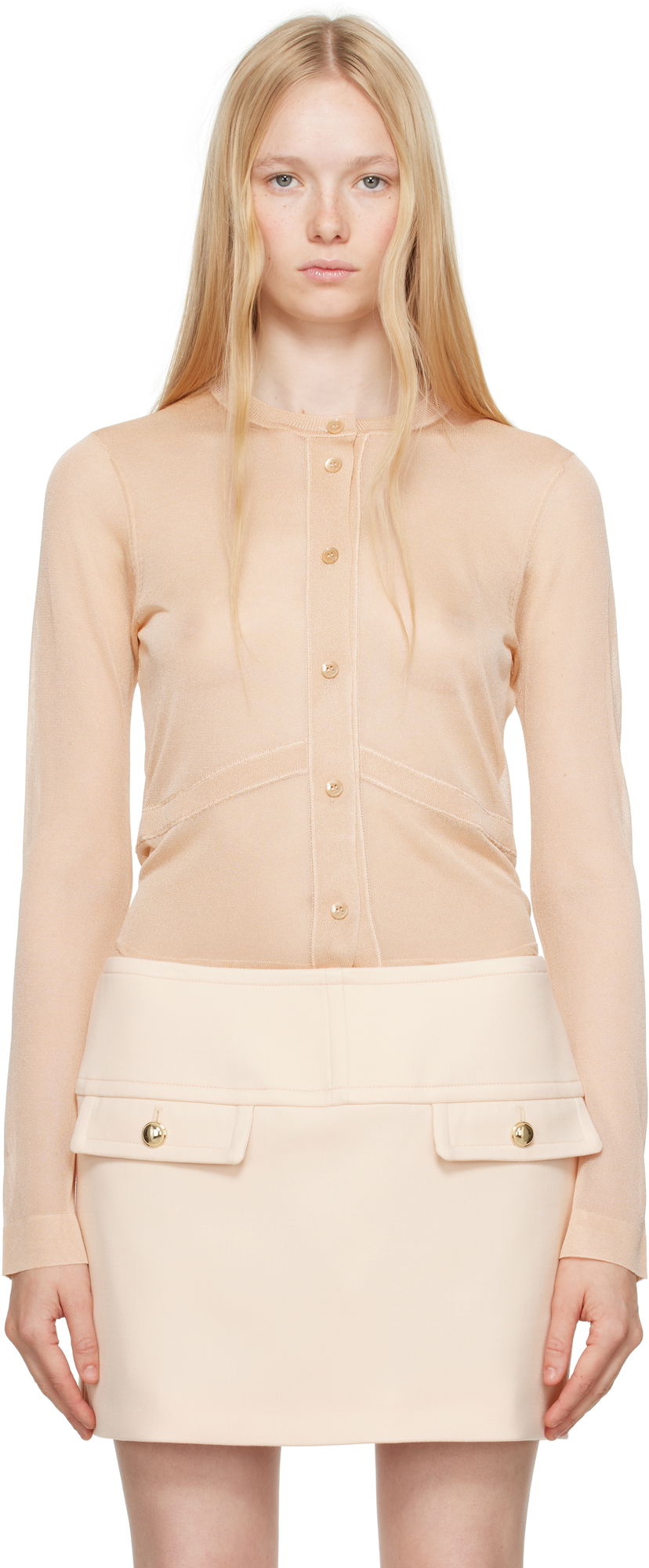 Спідниця Tom Ford TOM FORD Long Sleeve Knit Cardigan бежевий | CAK374-YAX865
