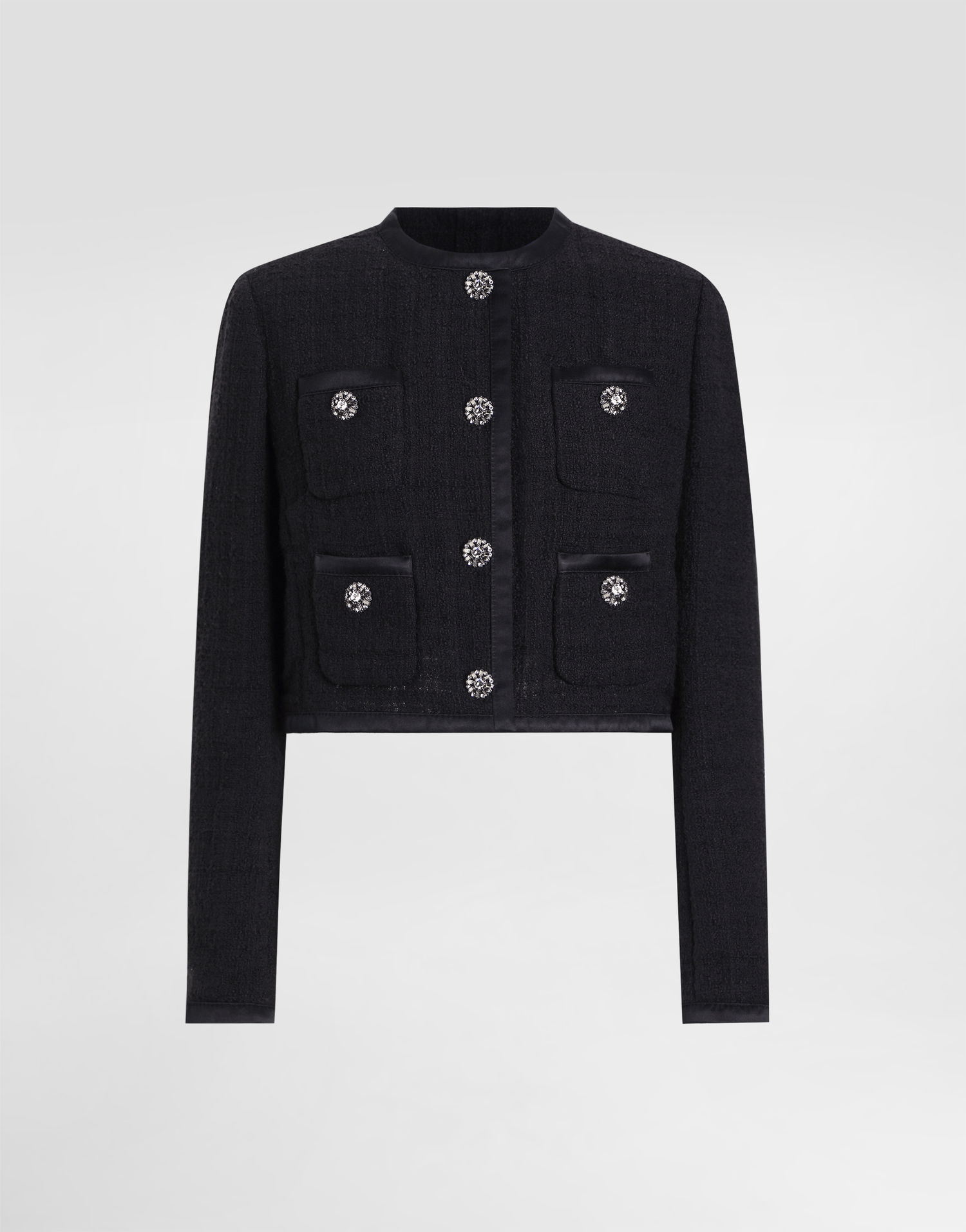 Куртка Dolce & Gabbana Dolce & Gabbana Cropped Single-breasted Tweed Jacket with Jeweled Buttons чорний | F27CZZFMTACN0000, 0