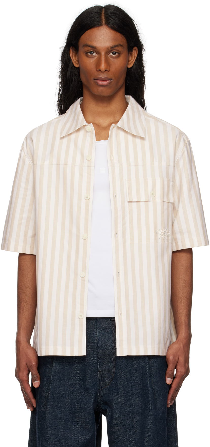 Сорочка MAISON KITSUNÉ Maison Kitsuné Short Sleeve Overshirt бежевий | OM00429WC5045