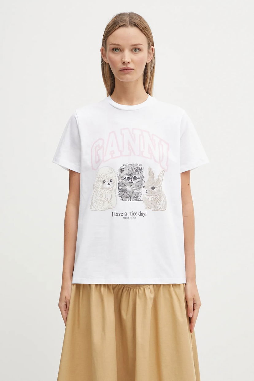Футболка GANNI GANNI Basic Cotton Jersey Animals Relaxed T-Shirt білий | T4376