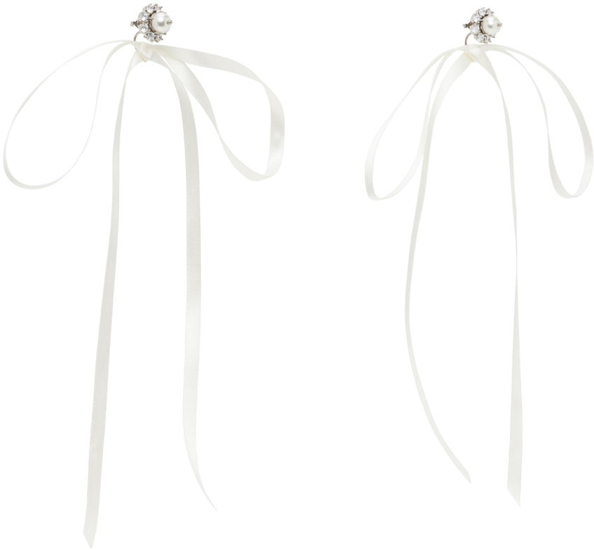 Сережки Simone Rocha Simone Rocha Double Ended Daisy Bow Ribbon Earrings білий | ERG497 0906, 1