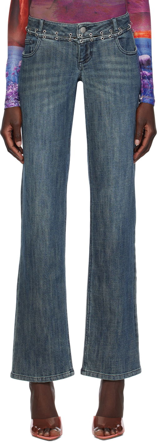 Джинси Miaou Miaou Marco Chain-Embellished Jeans Синій | 1033SD2DUR