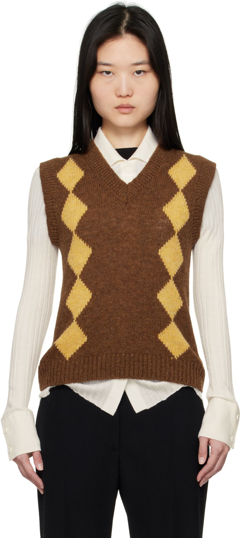 Cветр &Daughter &Daughter Shetland Argyle Vest Коричневий | WLR2303