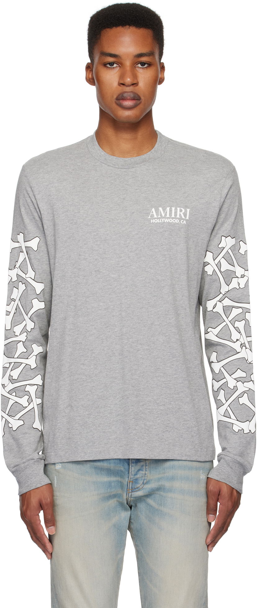 Футболка AMIRI Stacked Bones Graphic Long Sleeve T-Shirt Сірий | AMJYTE1076