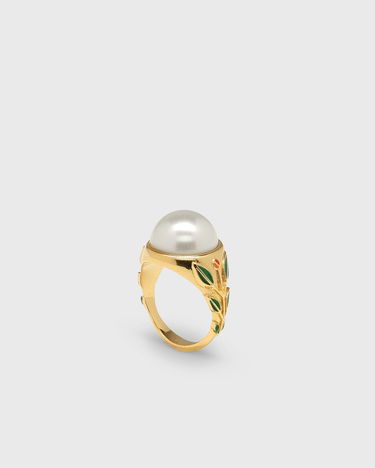 Кільце Casablanca Pearl Gold-Tone Ring with Enamel Leaves Металік | APF25-JW-088-01, 0