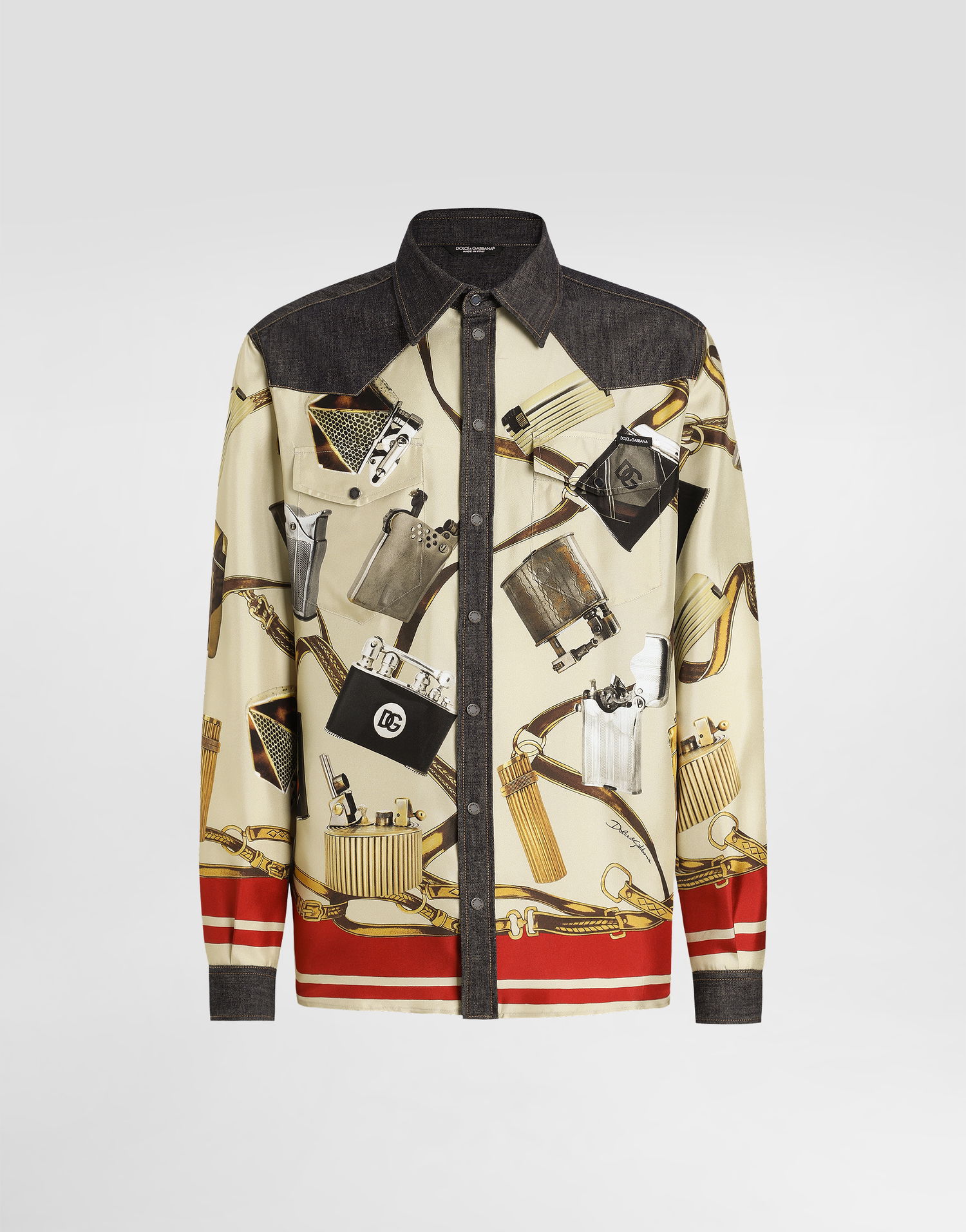Сорочка Dolce & Gabbana Dolce & Gabbana Silk & Denim Lighter Print Shirt бежевий | G5MO3DG8MD8S9001, 0