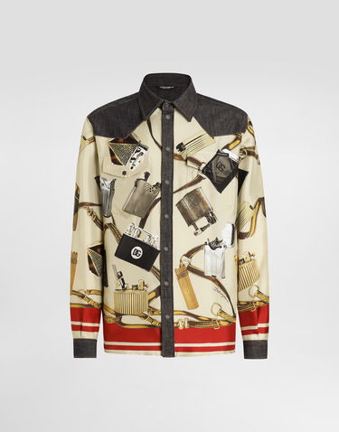 Сорочка Dolce & Gabbana Dolce & Gabbana Silk & Denim Lighter Print Shirt бежевий | G5MO3DG8MD8S9001, 0