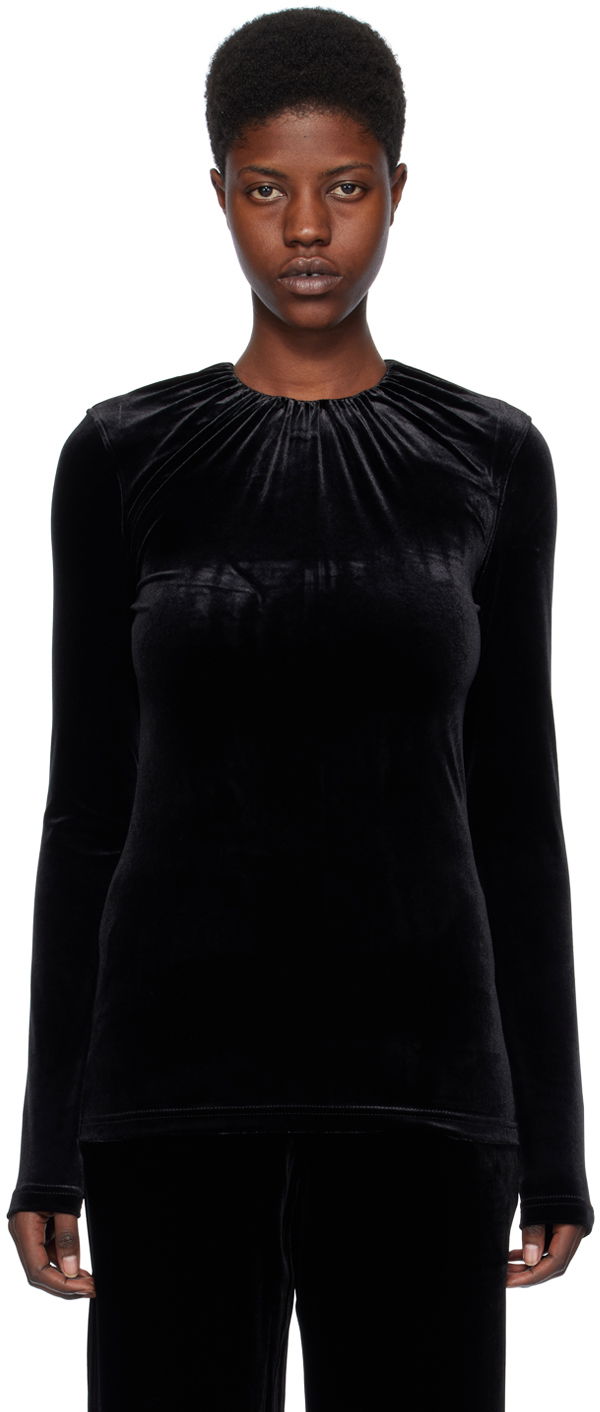 Футболка TOTEME Gathered Long Sleeve T-Shirt чорний | 241-WRT1062-FB0078